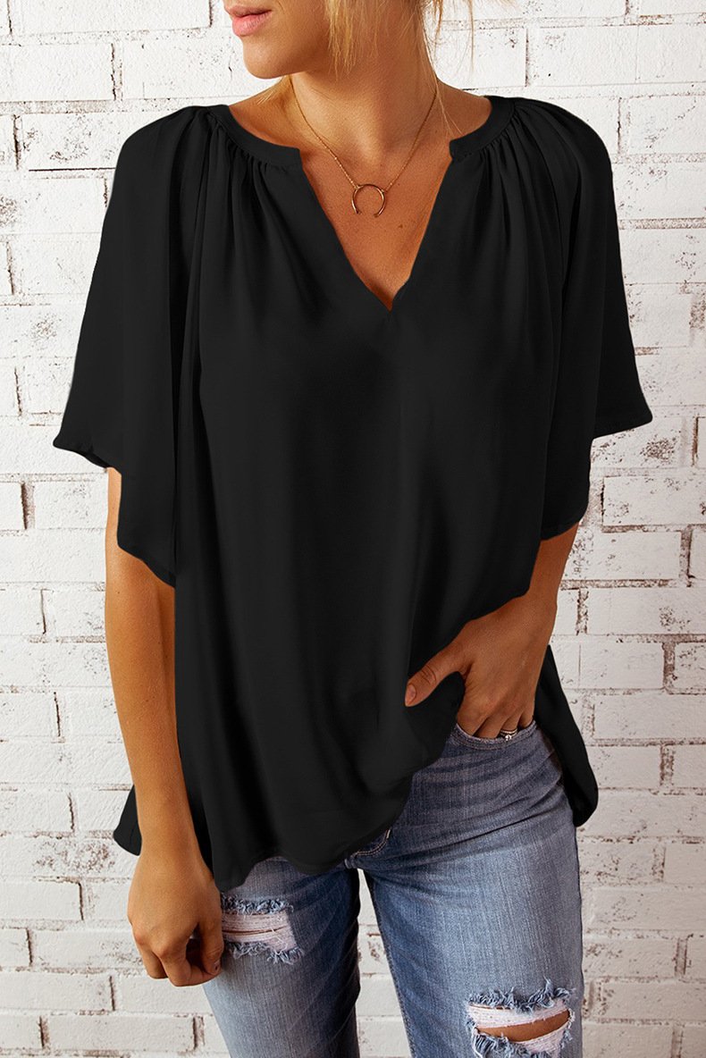 Elegant Loose Plain V Neck T-Shirt