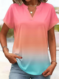Elegant Linen Blend Gradient Pattern Loose Shirt