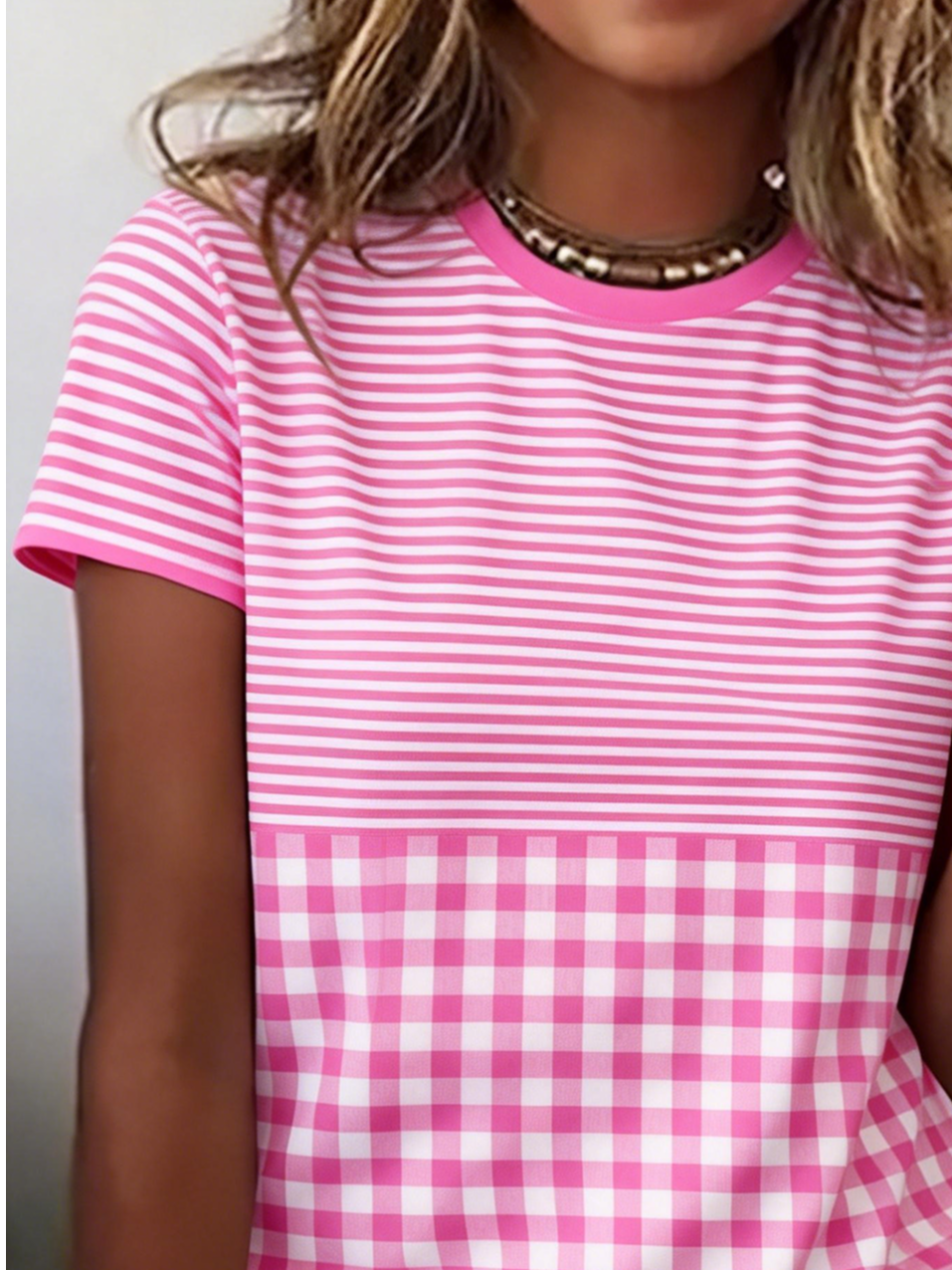 Casual Plaid Crew Neck T-Shirt