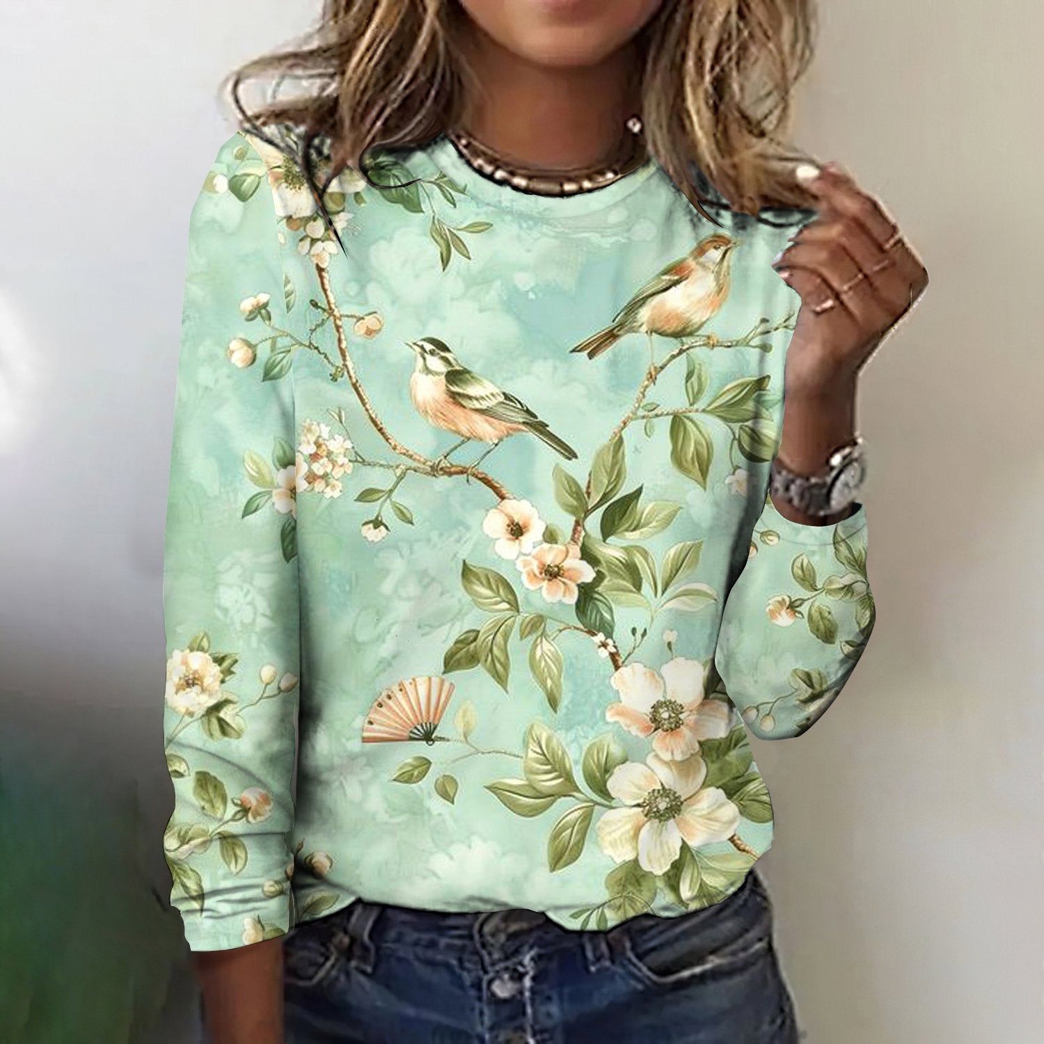 Casual Cotton Crew Neck Floral T-Shirt
