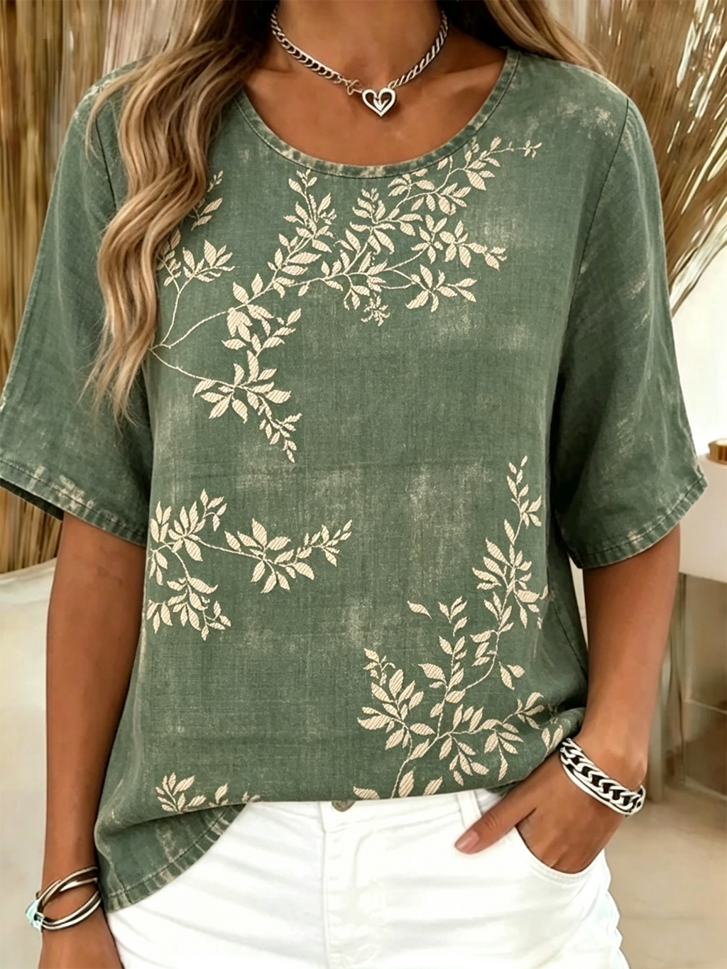 Cotton-Blend Vintage Crew Neck T-Shirt