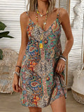 Geometric Loose Boho V Neck Dress With No