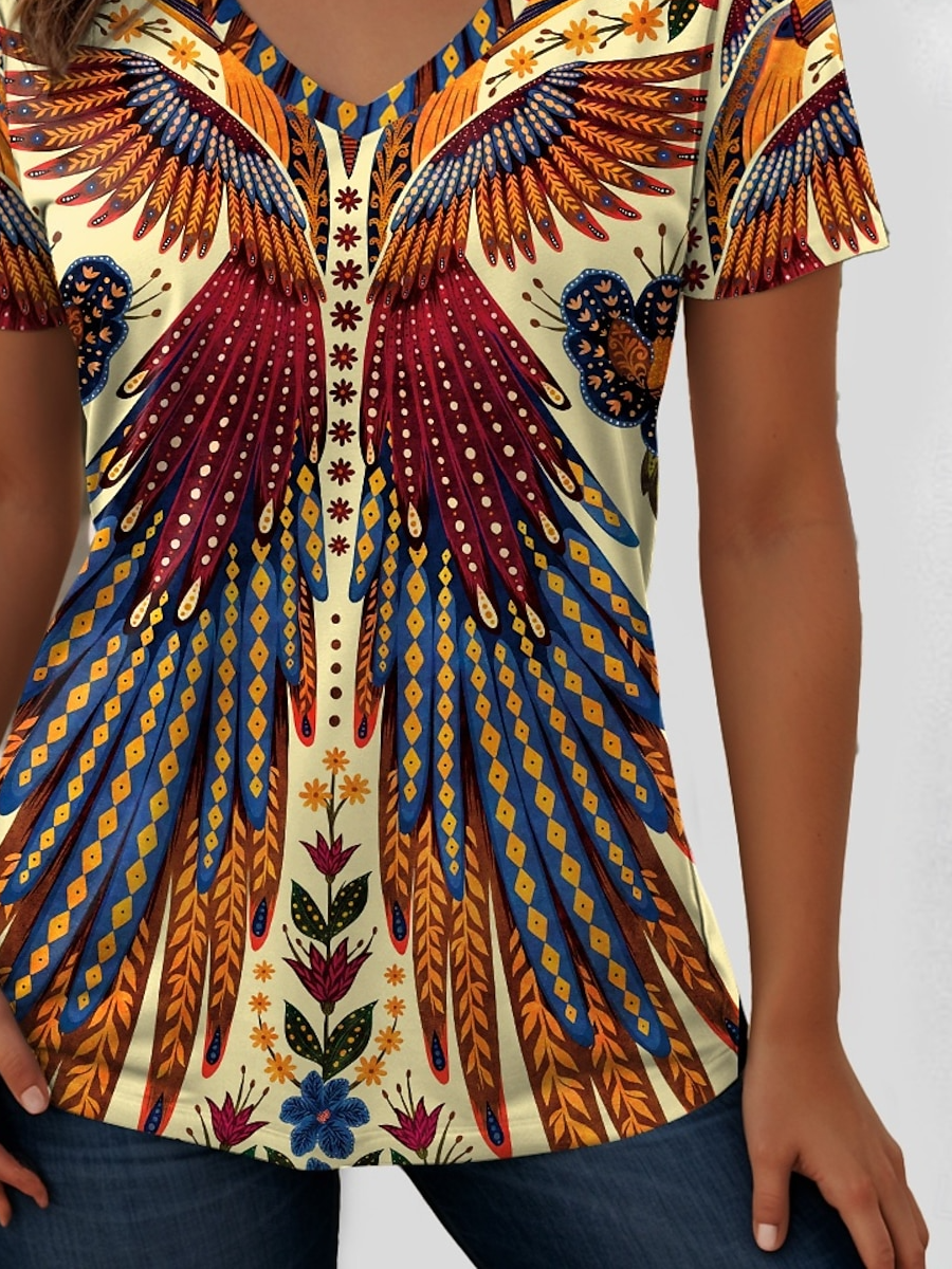 V Neck Loose Ethnic Ethnic T-Shirt