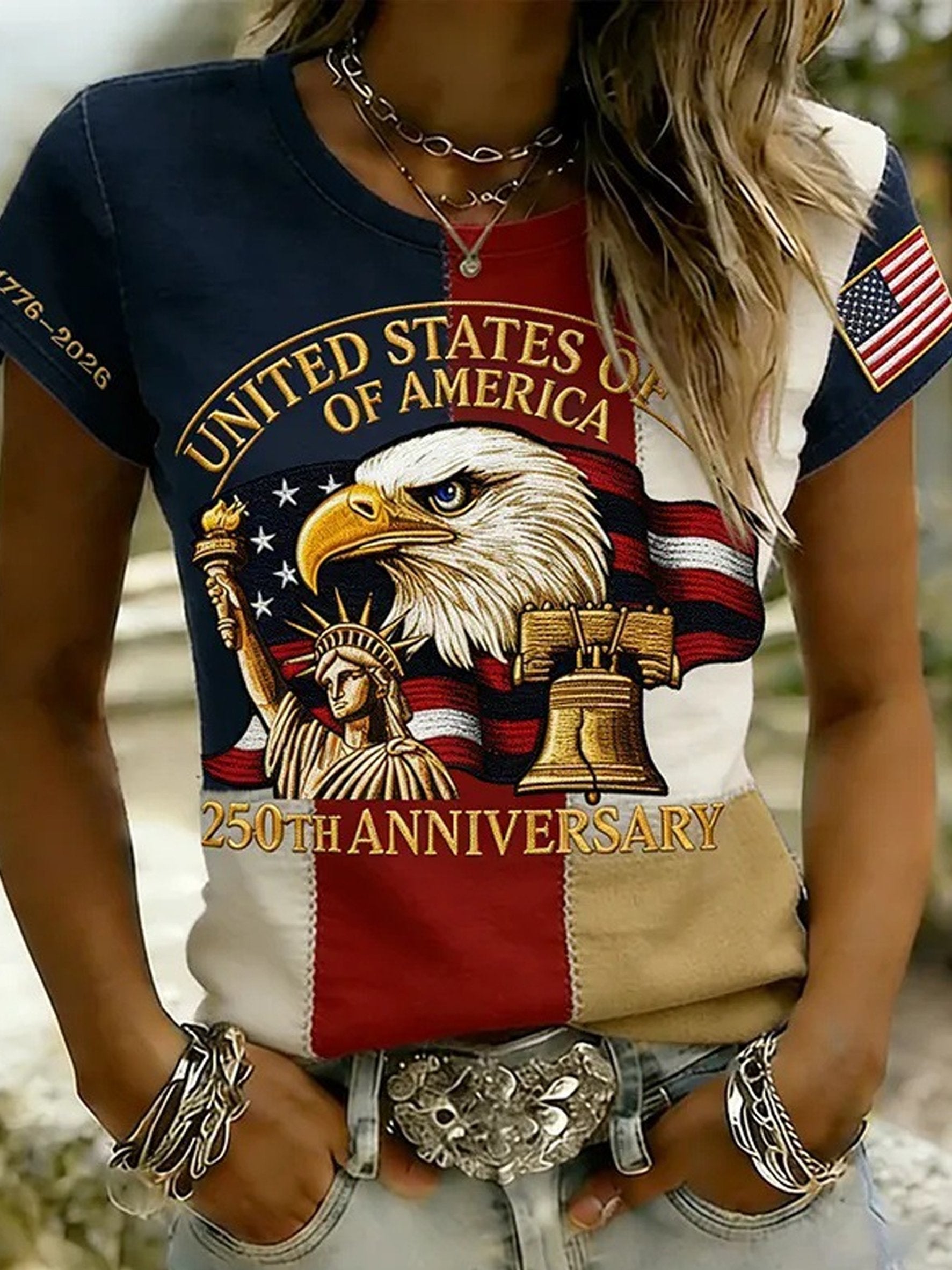 3D Printing Vintage Crew Neck Eagle Old Glory Jersey T-Shirt