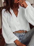 Women's Long Sleeve Shirt Spring/Fall White Plain Split Joint V Neck Daily Going Out Casual Top