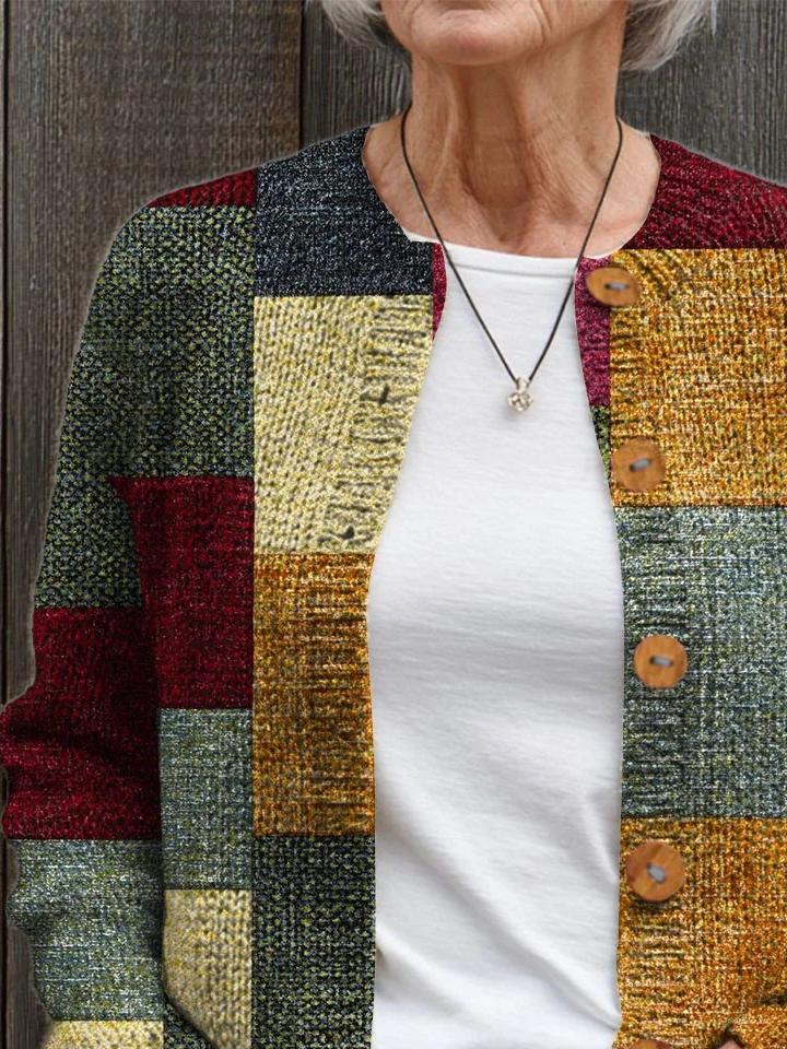 Vintage Multicolor Block Knitted Cardigan