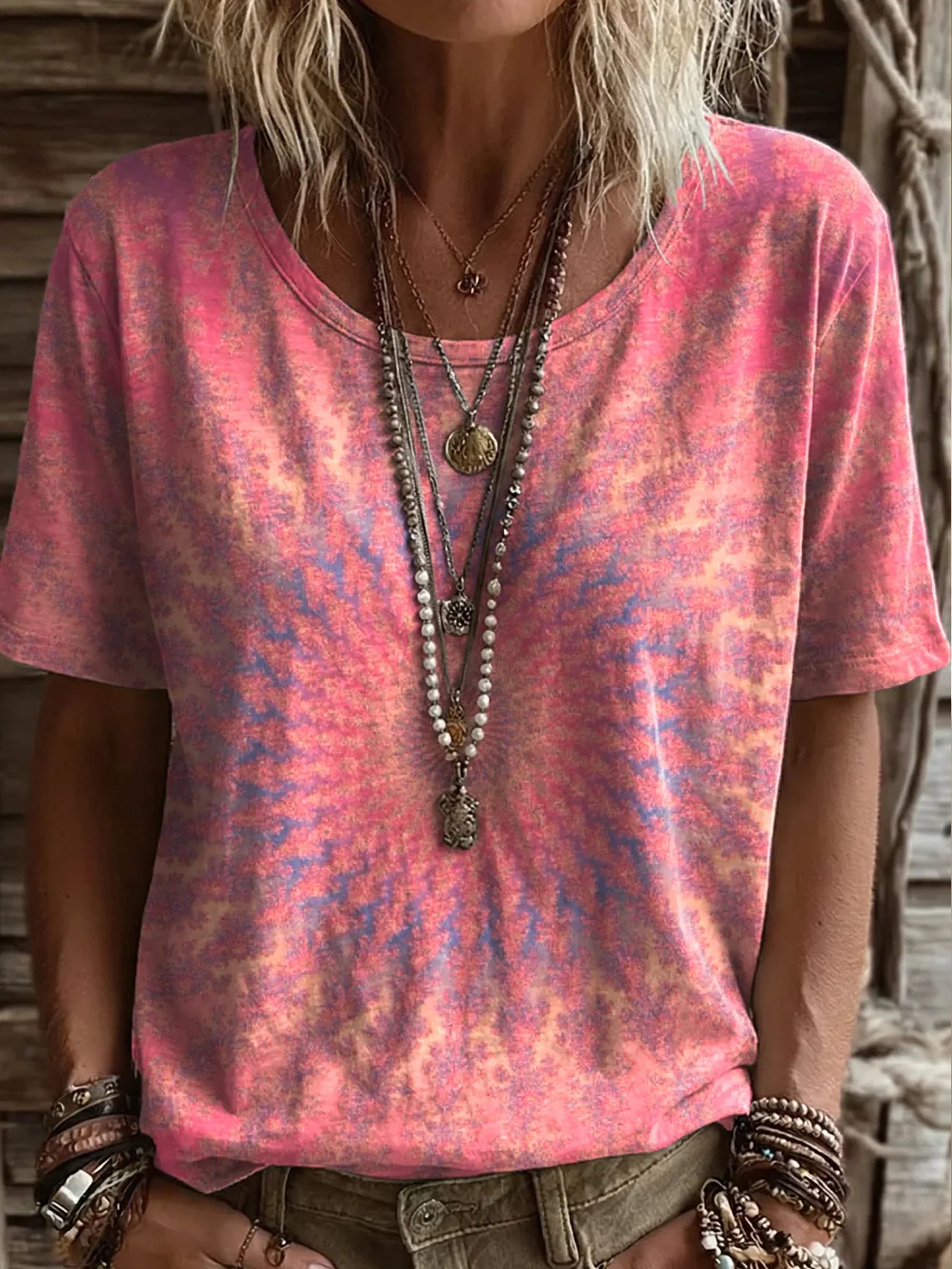 Women's Short Sleeve T-shirt Summer Pink Abstract Printing Jersey Crew Neck Daily Going Out Casual Top