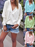 Loose Simple Plain V Neck Sweatshirt
