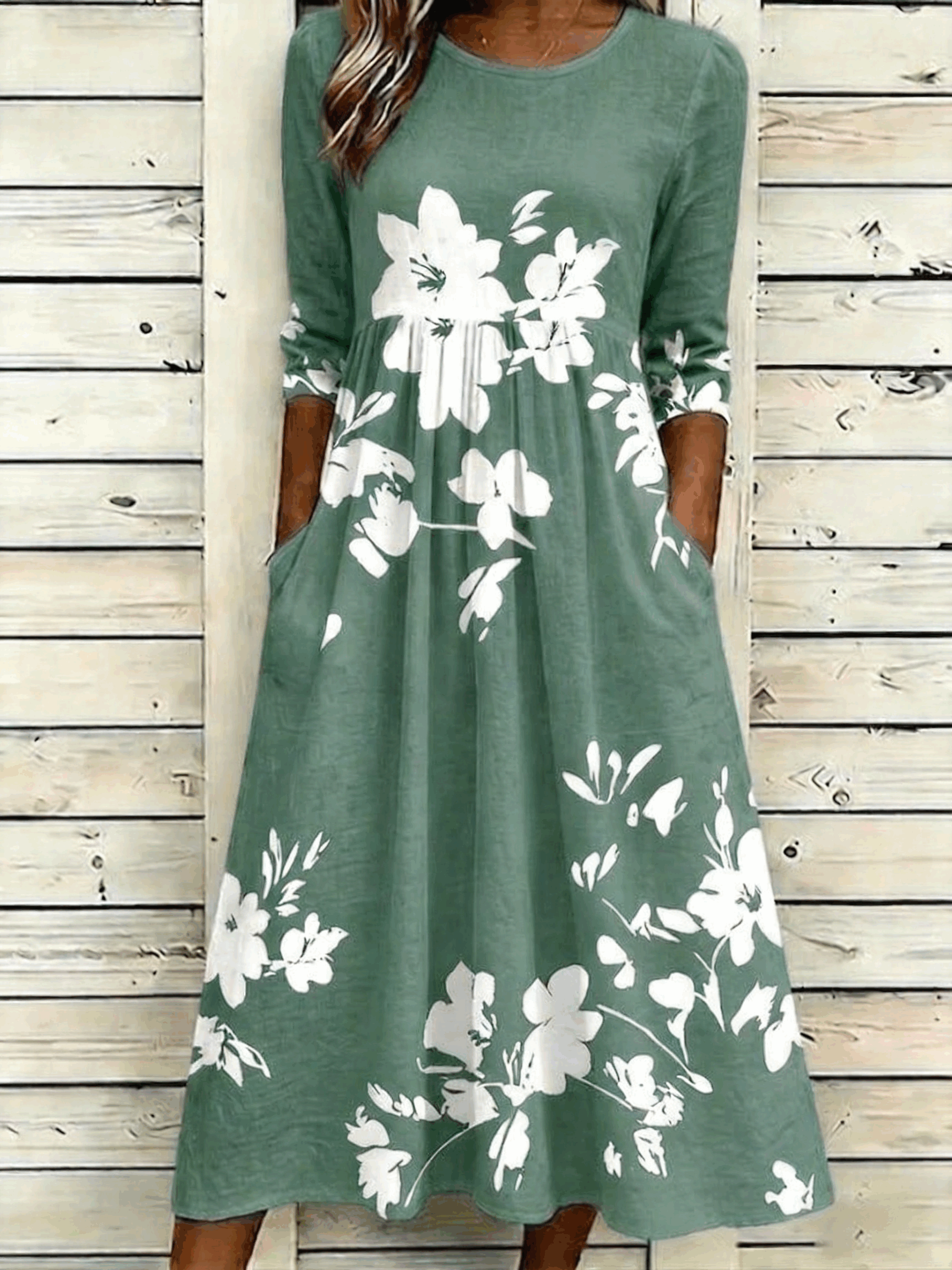 Floral Casual Crew Neck Dress With No