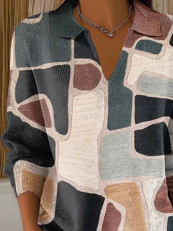 Women's Abstract Print Casual Lapel Sweater