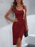Plain Jersey Tight Elegant Irregular Dress