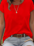Women's Short Sleeve T-shirt Summer Red Plain Printing Jersey Crew Neck Daily Going Out Casual Top