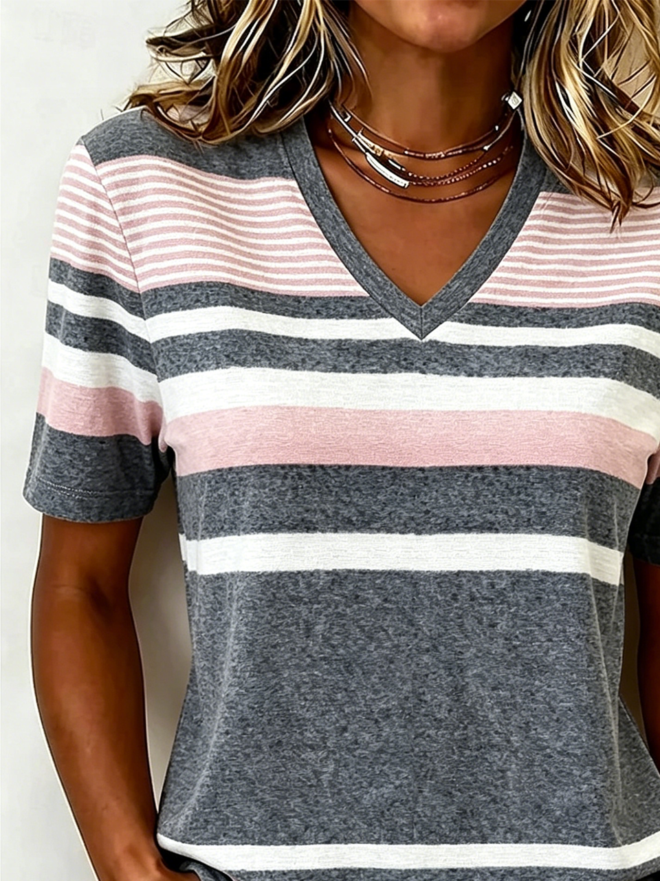 Jersey Loose Casual V Neck T-Shirt