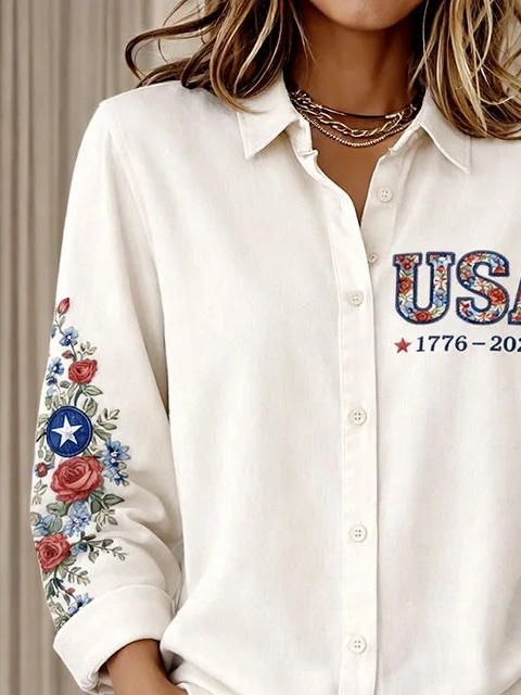 Women's American Flag Floral Casual Shirts