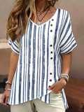 Geometric Cotton And Linen Vintage Loose Shirt