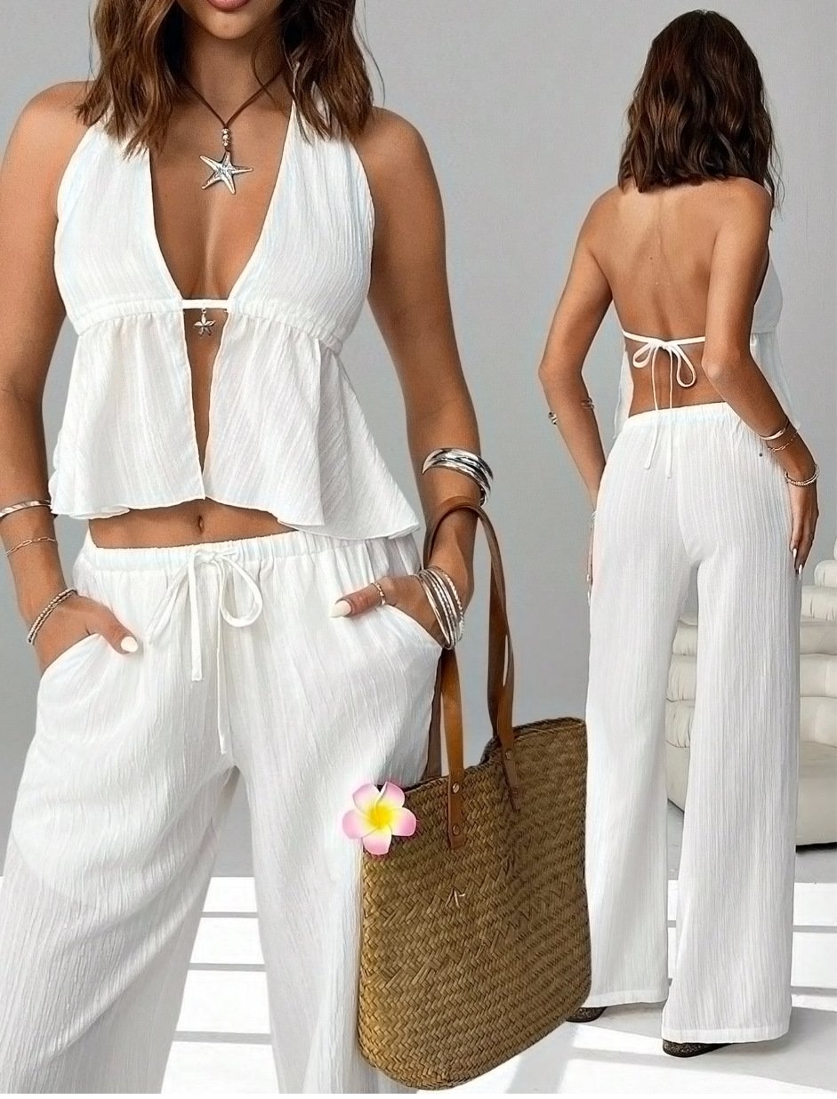 Casual Plain Linen Blend Two-Piece Set