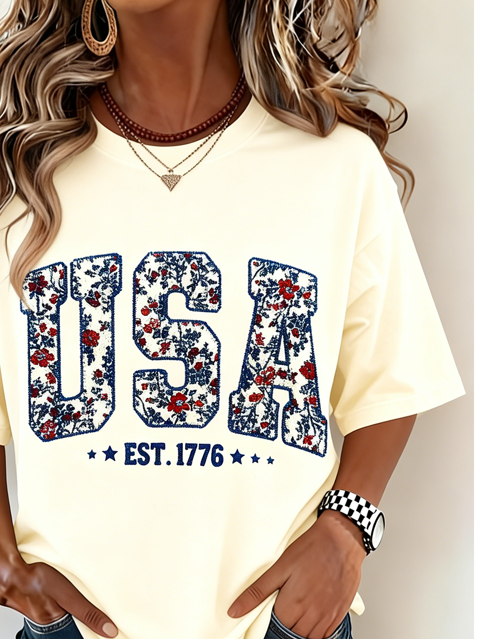 250th anniversary Independence Day Crew Neck Cotton Casual T-Shirt