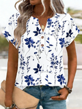 Elegant Loose Floral V Neck T-Shirt
