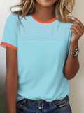 Women's Short Sleeve T-shirt Summer Blue Striped Printing Jersey Crew Neck Daily Going Out Casual Top