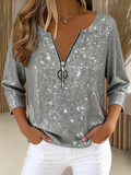Zipper Cotton-Blend Vintage Plain T-Shirt