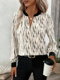 Elegant Color Block Stripe Long Sleeve V Neck Blouse