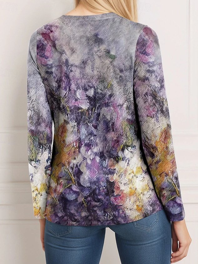 Casual V Neck Floral Loose Blouse
