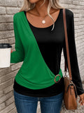 Multicolor Block Crew Neck Cotton Elegant T-Shirt