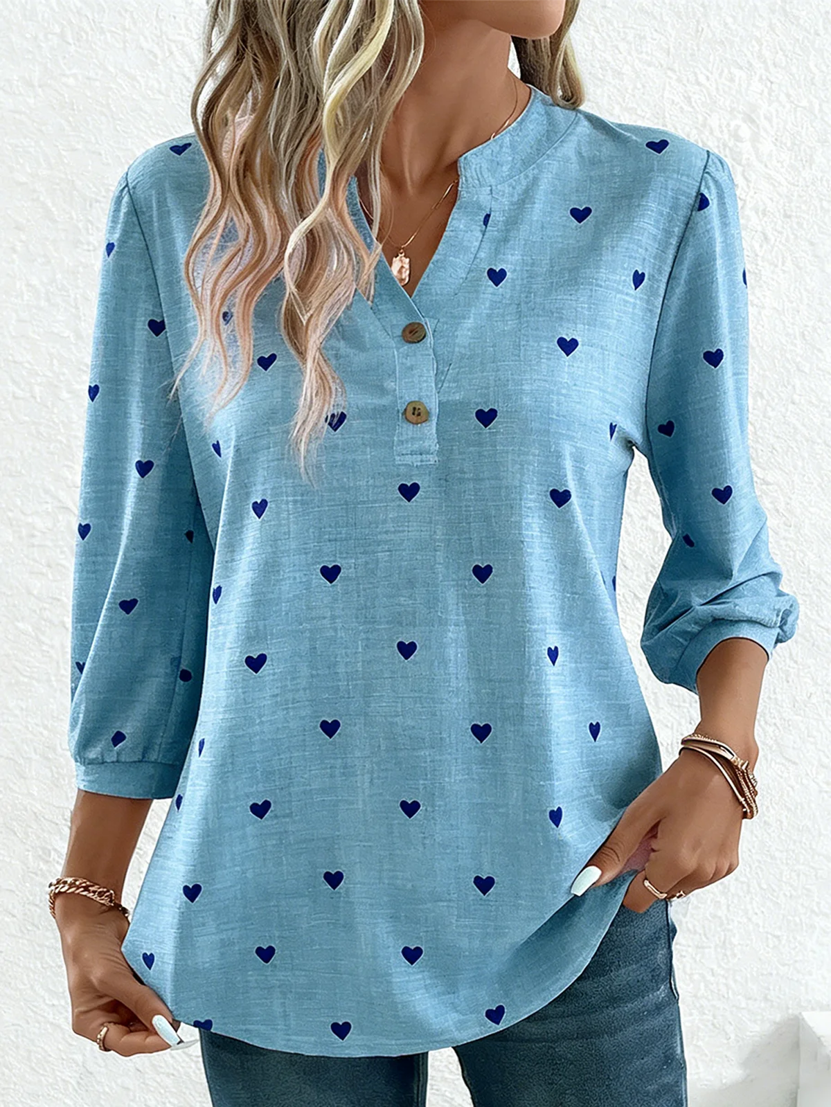 Geometric Elegant Cotton V Neck T-Shirt
