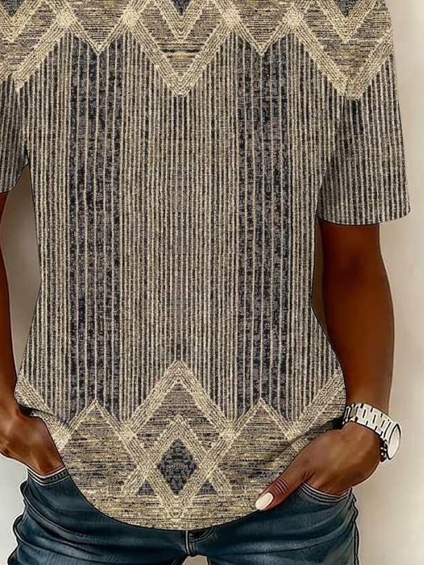 Women's Short Sleeve T-shirt Summer Brown Abstract Printing Jersey Crew Neck Daily Going Out Casual Top