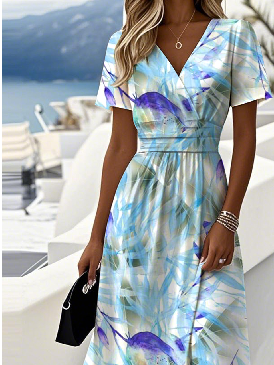 V Neck Casual Floral Dress