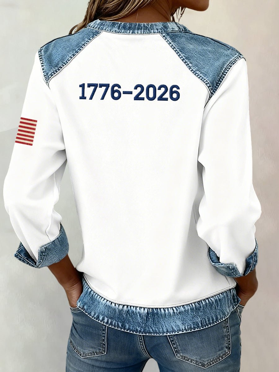 Women's American 1776-2026 Rhinestone Pattern Sweatshirt