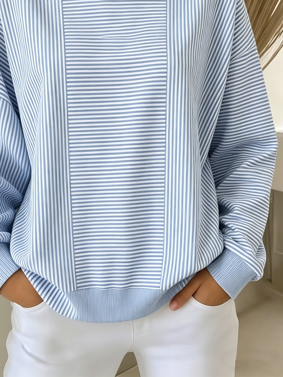 Casual Striped Loose Others Sweatshirt