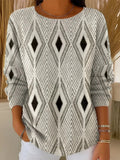 Geometric Casual Loose Crew Neck Knit Top