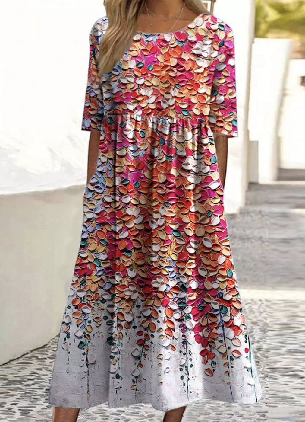 Cotton Floral Casual Dress With No