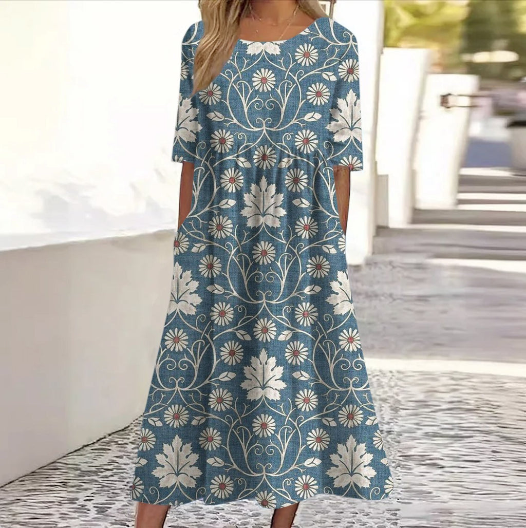 Floral Cotton Casual Dress With No