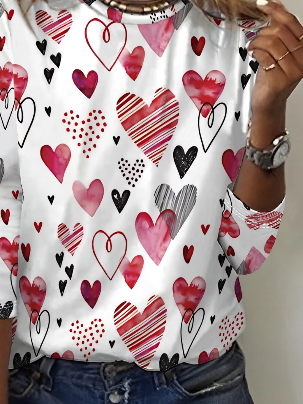 Women's Long Sleeve T-shirt Spring/Fall White Heart/Cordate Printing Jersey Crew Neck Daily Going Out Casual Top