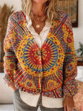 Bohemian Mandala Totem Pattern Art Print Buttoned V-neck Cardigan Sweater