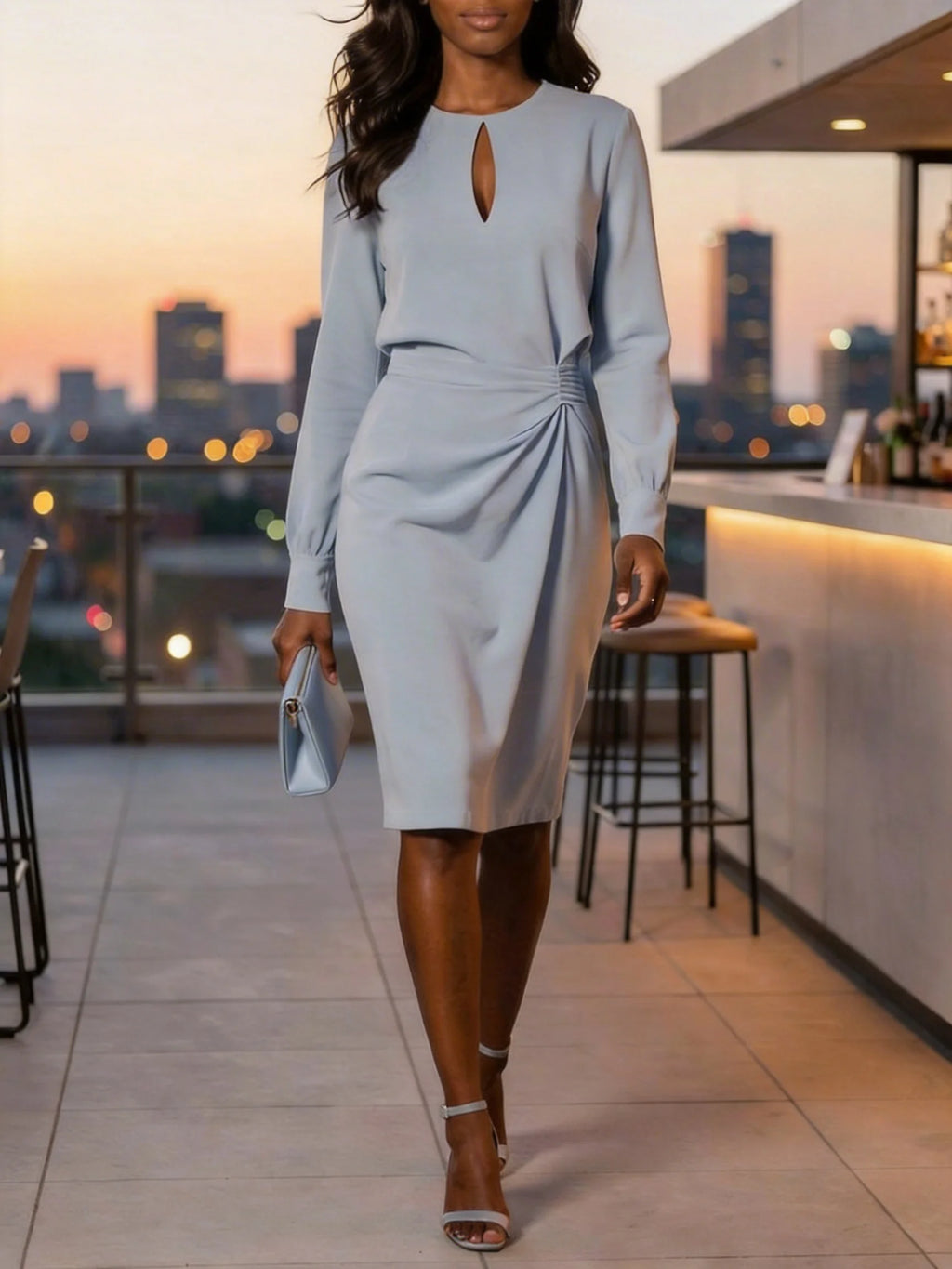 Regular Fit Elegant Plain Crew Neck Dress With No