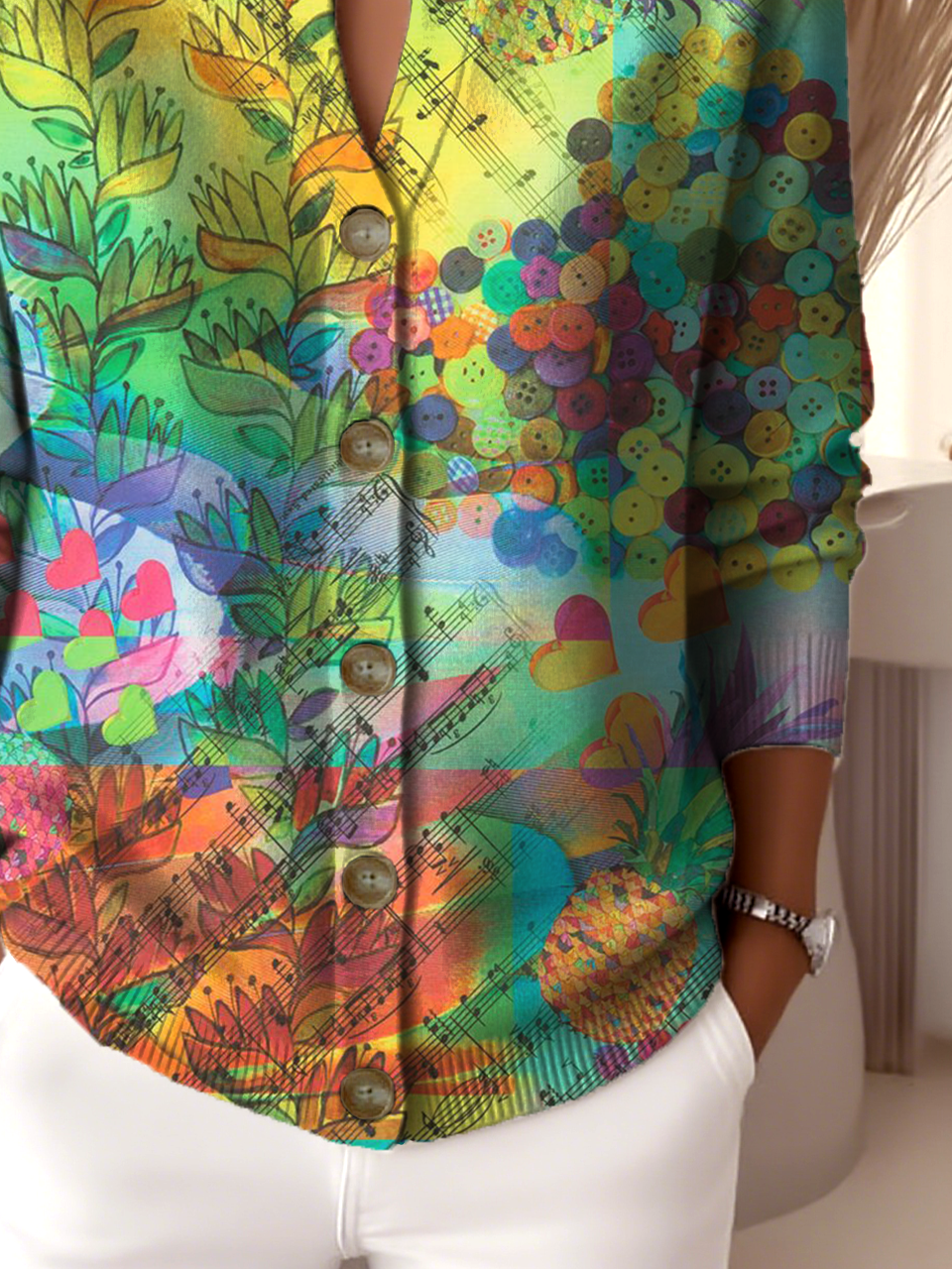 Crew Neck Gradient Pattern Vintage Cardigan
