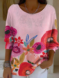 Women's V-neck three-quarter sleeve ribbed top