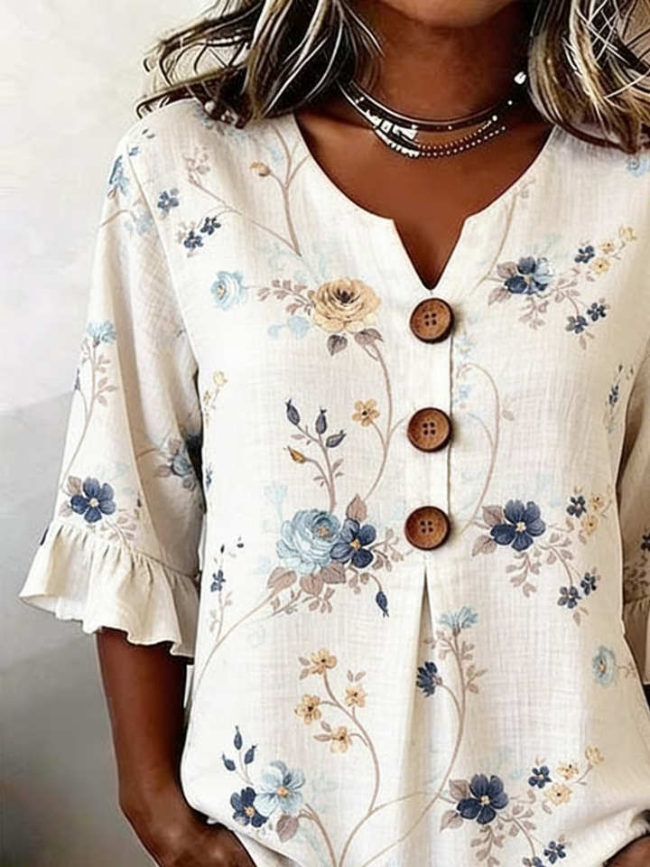 Women's Half Sleeve Blouse Summer Apricot Floral Printing V Neck Daily Going Out Vintage Top