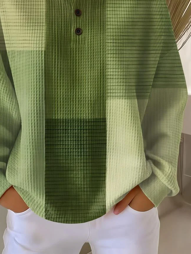Women's Abstract Print Button-Up Casual Waffle Knit Sweatshirt