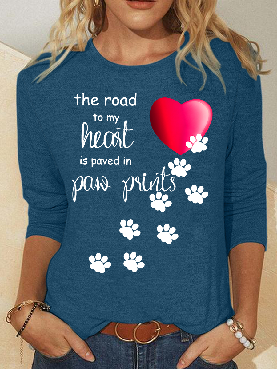 The Road To My Heart Is Paved With Paw Prints Casual Long Sleeve Shirt
