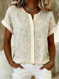 Women's V-Neck Button-Down Printed Short-Sleeve Shirt