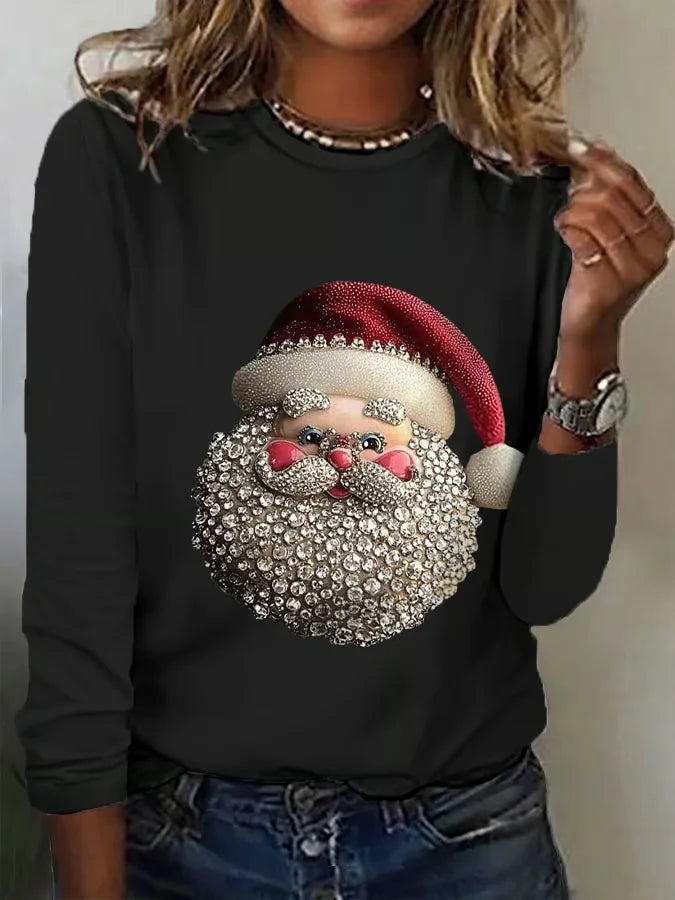 Women's Long Sleeve T-shirt Spring/Fall Black Christmas Printing Jersey Crew Neck Daily Going Out Casual Top