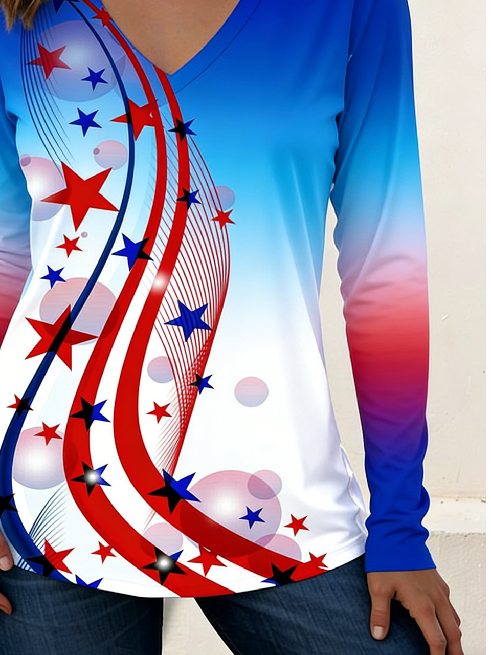 Cotton Gradient Pattern Loose Vintage T-Shirt