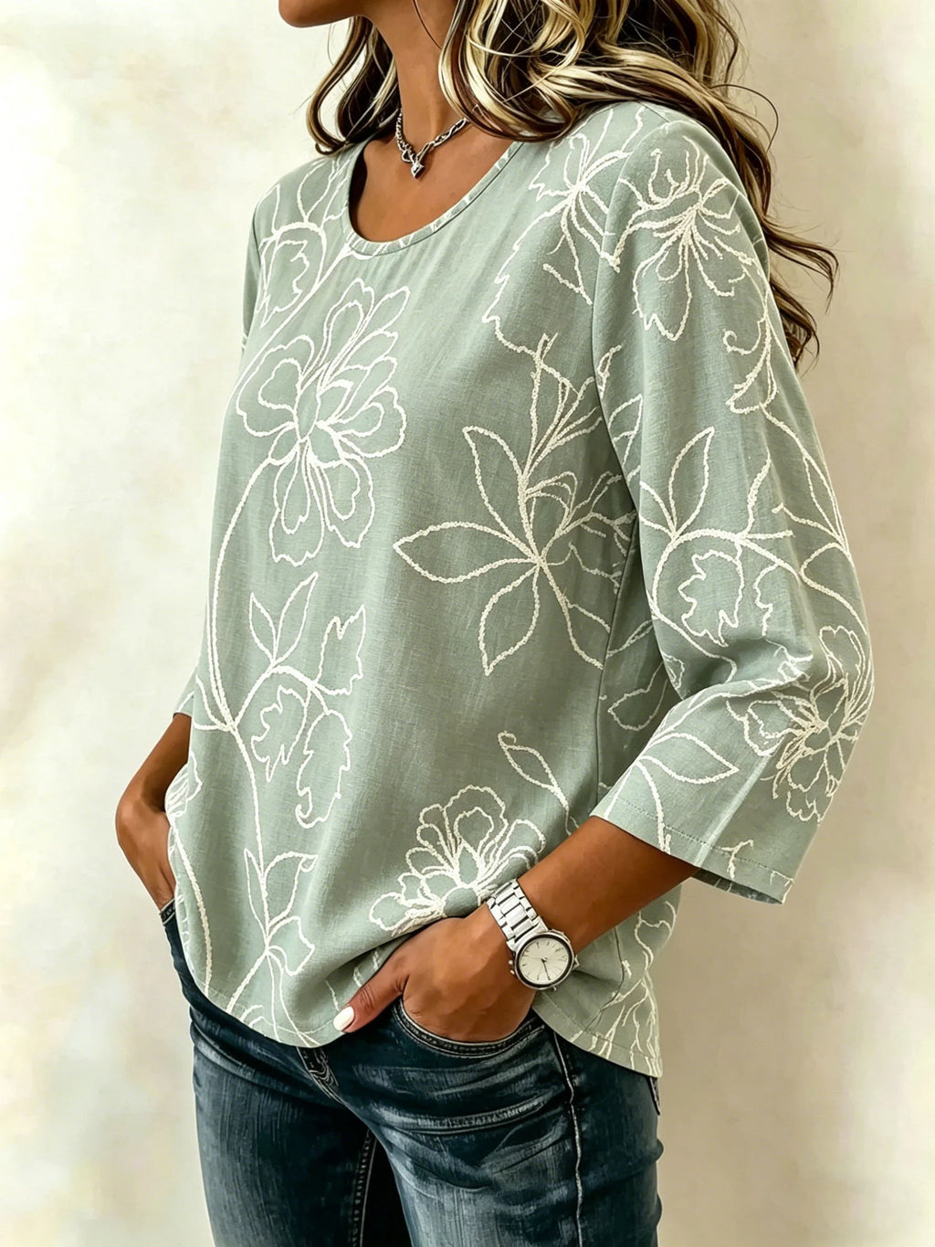 Vintage Botanical Pattern Round Neck Short Sleeve Daily Going Out Casual Top