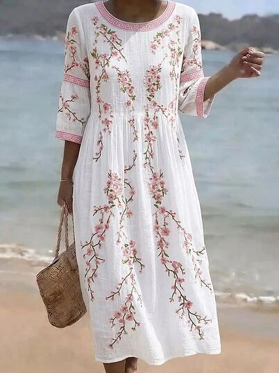 Others Vintage Loose 3D Printing Dress With No