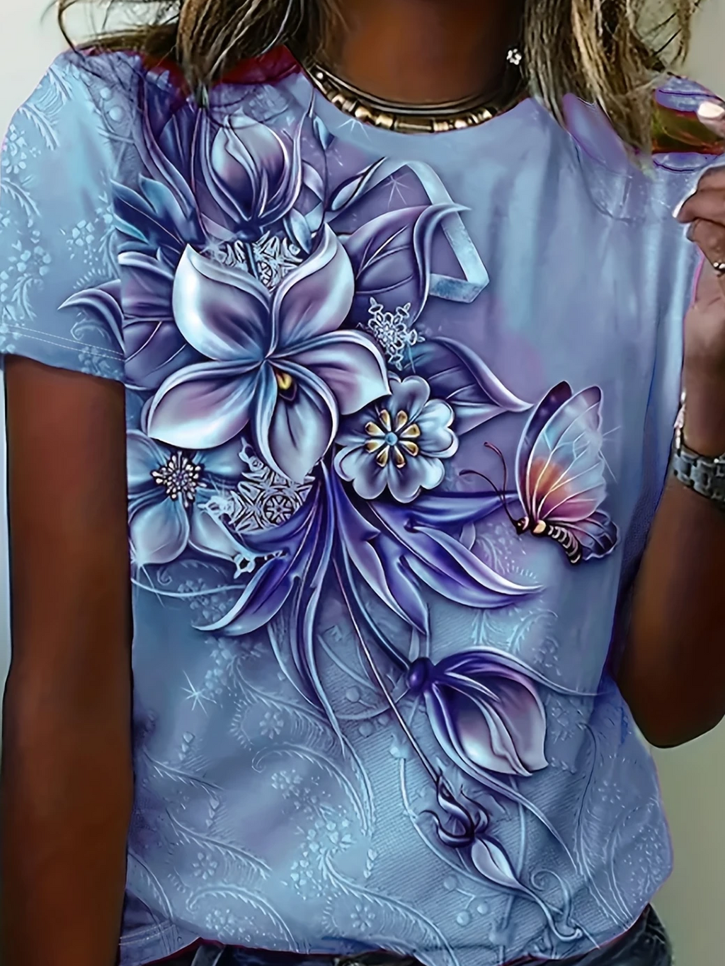 Women's Short Sleeve T-shirt Summer Green Floral Printing Crew Neck Daily Going Out Casual Top
