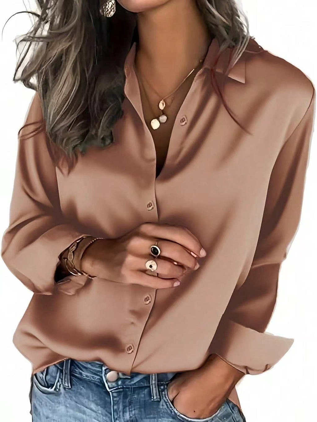 Shawl Collar Plain Loose Elegant Shirt